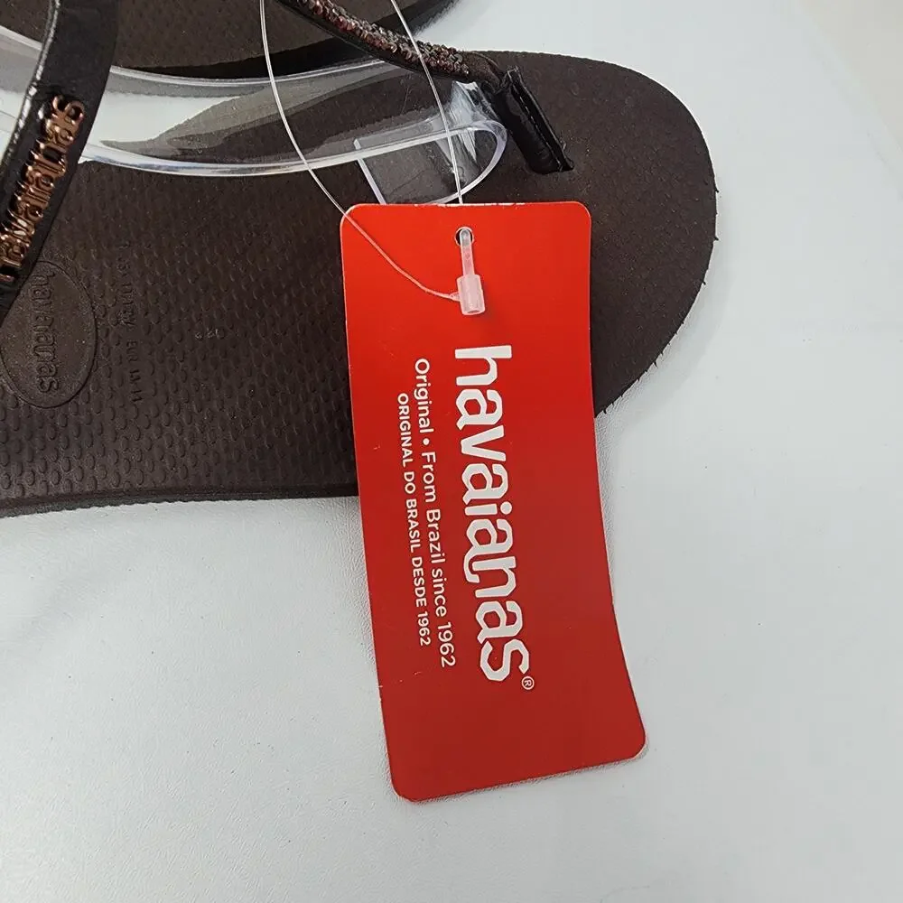 Havaianas You Riviera Crystal Sandals Women 11/12 Dark Brown T-Strap NWT